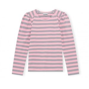 GANNI Striped Cotton Jersey Puff Long Sleeve Pullover